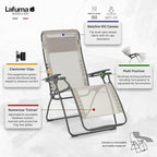 Lafuma Futura LFM3118 8548 Zero Gravity Outdoor Steel Framed Lawn Patio Recliner Folding Lounge Chair with Batyline Canvas, Seigle Grey