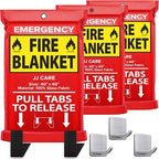 JJ CARE Fire Blanket – 3 Packs with Hooks – 40” x 40” Fire Blankets Emergency for Home and Kitchen, High Heat Resistant and Flame Protection for Kitchen, Car, Office, Camping & Home Safety