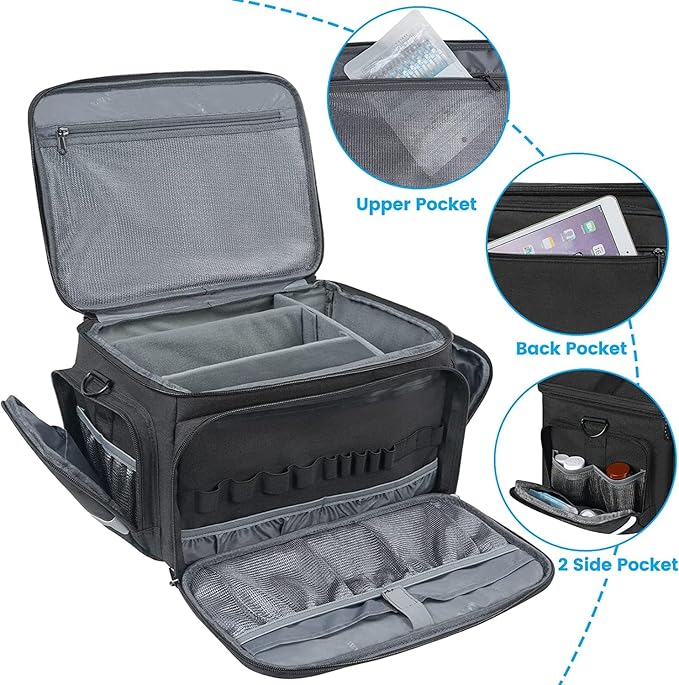 Mancro Medical Bag, Home Health Nurse Bag with Nonslip Bottom, Removable Shoulder Strap, Water-Resistant Empty First Aid Organizer for Medical Student, Therapist, Black