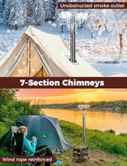 Upgraded Hot Tent Stove – High-Temperature Wood Burning with 7-Section Roll-Edge Chimney, Reinforced Door Frame, Airtight Body & Tempered Glass – Portable for Camping, Ice Fishing, Hunting