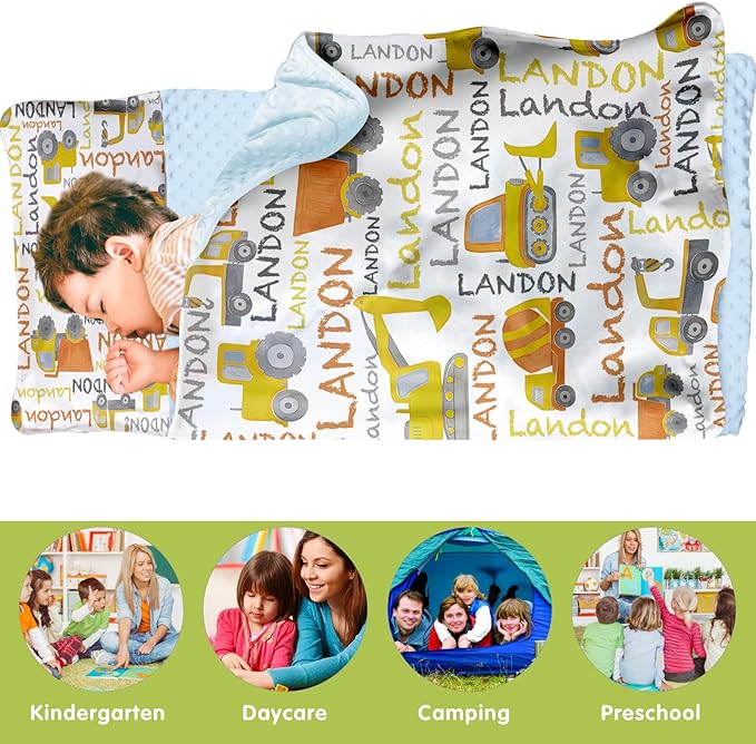 Personalized Toddler Nap Mat for Preschool, Custom Name Kids Sleeping Bag for Daycare, Kindergarten Roll Up Sleeping Mat with Removable Pillow and Soft Blanket, Fun Themes for Boys & Girls