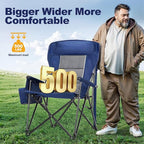 LET'S CAMP Oversized Camping Chairs 29.52" High Back Heavy Duty Lawn Chair Support 500LBS, Portable Collapsible Chair with Cup Holder, Side Pocket(Blue)