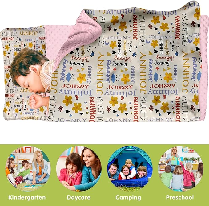 Personalized Toddler Nap Mat for Preschool, Custom Name Kids Sleeping Bag for Daycare, Kindergarten Roll Up Sleeping Mat with Removable Pillow and Soft Blanket, Fun Themes for Boys & Girls
