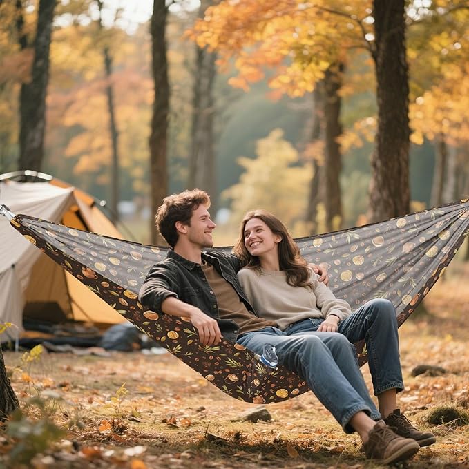 Cartoon Coffee Camping Hammocks with Portabl Carry Bag Hammock for Tree for Camping Travel Accessories