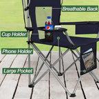 ptlsy Folding Camping Chair with Canopy, Beach Chair with Canopy Shade with Cup Holders, Cooler Bag for Camping, Fishing, Beach, Sports and Concert (Navy)