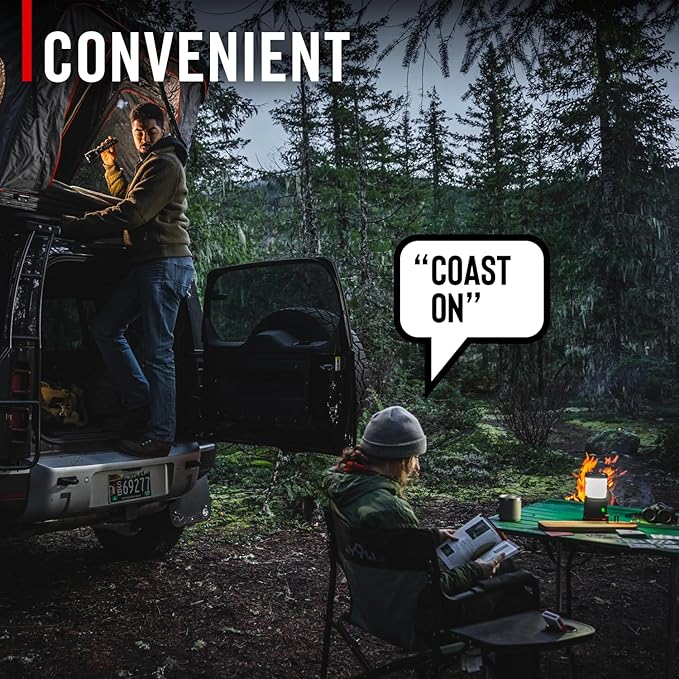 COAST EAL35R 1000 Lumen Voice-Controlled LED Emergency & Camping Area Lantern with Warm, Cool White, Day, Red & Red Flashing Mode, Power Bank Functionality - Black