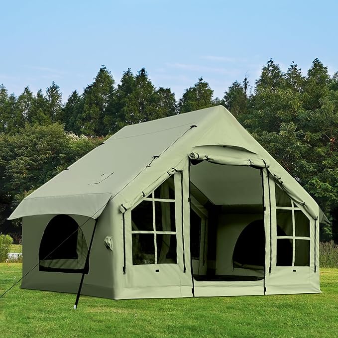 2025 Upgraded Waterproof Inflatable Camping Tent, Large Blow-Up Air Tent, No Assembly Needed Luxury Glamping House, Oxford Fabric