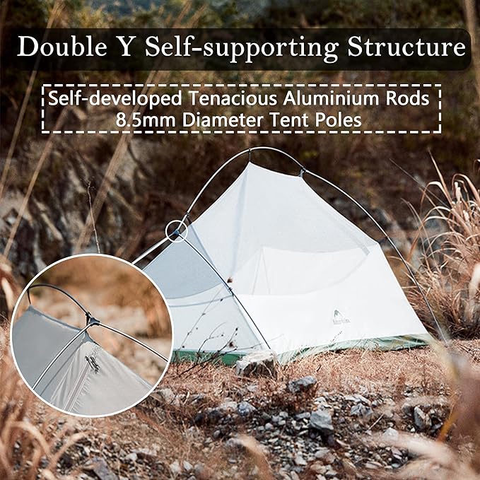 Naturehike 1/2 Person 3 Seasons Cloud Up Base Tent, Windproof [7-Level] & Rainproof [PU3000mm+] Camp Tent with Y Self-Supporting Structure for Camping Backpacking Hiking Trekking