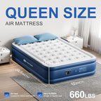 Queen Air Mattress with Built in Pump,18" Raised Blow up Mattress,3 Mins Quick Self-Inflation/Deflation, Inflatable Bed for Camping/Home/Guests/Travel (Navy)
