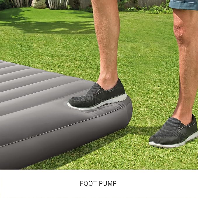 Intex 64763E Dura-Beam Standard Downy Air Mattress: Fiber-Tech Queen Size Built-in Foot Pump 10in Bed Height 600lb Weight Capacity (Pack of 3)