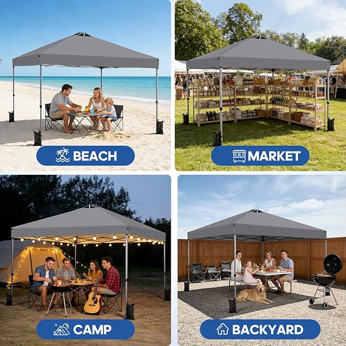 10x10 FT Pop Up Canopy, Easy Up Canopy Tent for Outdoor Patio, Backyard Parties Camping & Beach, Heavy Duty Instant Canopies with 1-Button Setup, 3 Adjustable Heights, UPF 50+ & Wheeled Bag