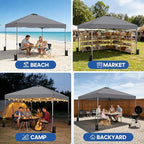 10x10 FT Pop Up Canopy, Easy Up Canopy Tent for Outdoor Patio, Backyard Parties Camping & Beach, Heavy Duty Instant Canopies with 1-Button Setup, 3 Adjustable Heights, UPF 50+ & Wheeled Bag