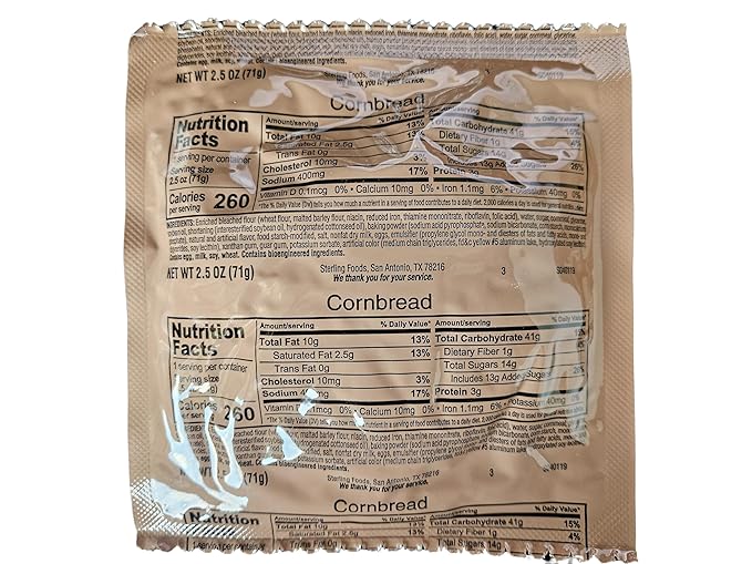 MRE (Meal Ready to Eat) BREADS - Authentic USGI US Military Ration Components - Many Bread Options to Choose from - Available in 3,6,12,24,48 and 100 Packs (6, Cornbread)