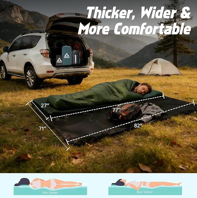 3-Piece Camping Sleep System with Self Inflating Sleeping Pad, Waterproof Tarp & Sleeping Bag, Built-in Pump 3.2" Thick Tent Mattress, R-Value 9.5 All-Season Gear for Backpacking