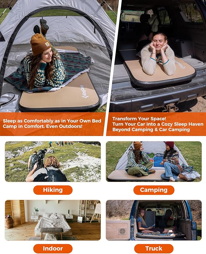 Kingcamp FLEXIREST Inflatable Sleeping Pad for Camping, No Sag PVC-Free High-Support Air Camping Mattress Single Twin Double Sleeping Mat for Car Tent Outdoor Glamping Cot Travel, 1100lbs Capacity