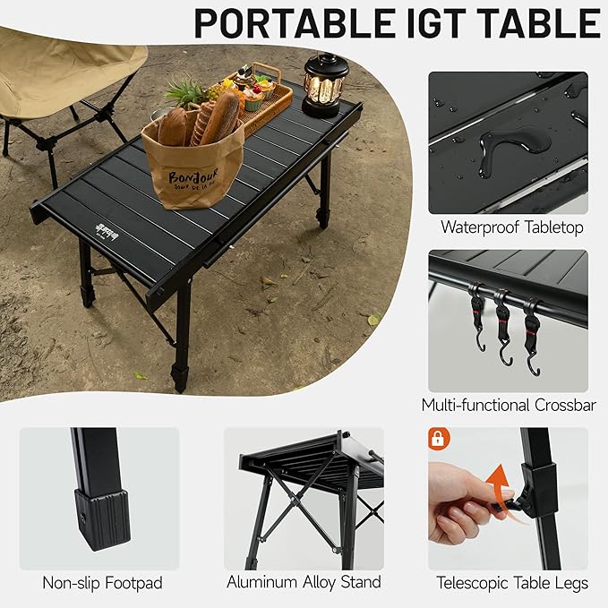 Himalaya IGT Folding Camping Table Portable, Outdoor Camp Kitchen System, Adjustable Aluminum Foldable, Ultralight Lightweight with Bag for Patio BBQ Car Picnic RV