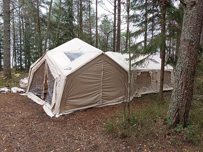 Coody Inflatable Canvas Camping Tents with Stove Jack – Premium Air Beam Family Glamping Tent, Breathable Cotton Canvas, Fast Setup Air Tent with Pump