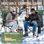 Portal Heated Camping Chairs for Adults Outdoor Sports Oversized Folding Lawn Chair with High Back, Heavy Duty 400 Lbs, Battery Not Included, Green