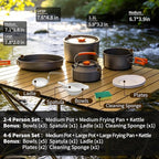 Collapsible Camping Cookware Set, Portable 4-in-1 Outdoor Camping pots and Pans Set with Nonstick Frypan, Pot, Kettle & Carry Bag, Hard-Anodized Aluminum for Camping, Hiking (2-6 Person)