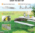 Outsunny 2-Pack 6 Ft. Plastic Folding Benches, Portable Foldable Bench Seats with Carrying Handle, Non-Slip Mat, HDPE Tabletop, Picnic Benches for Camping Dining Picnic BBQ Sports, White