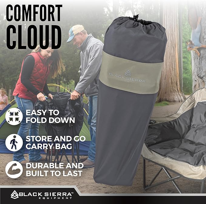Black Sierra Oversized Camping Chair for Adults – 400 lb Heavy Duty Folding Chair with Cup Holders & Carry Bag