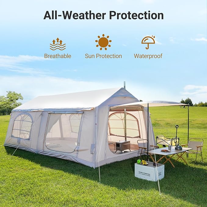 ABORON 2/6/8/10/12 Person Inflatable Camping Tent, Easy Setup Blow Up Tent with Hand Pump, PU3000mm Waterproof & Breathable 4 Season Glamping Tent for Outdoor Camping
