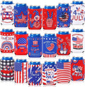 4th of July Can Cooler Sleeves, 18pcs American Flag Beer Drink Can Bottle Cooler Sleeves Collapsible for Fourth of July Coozies Bulk Independence Day Party Decorations Supplies Favors