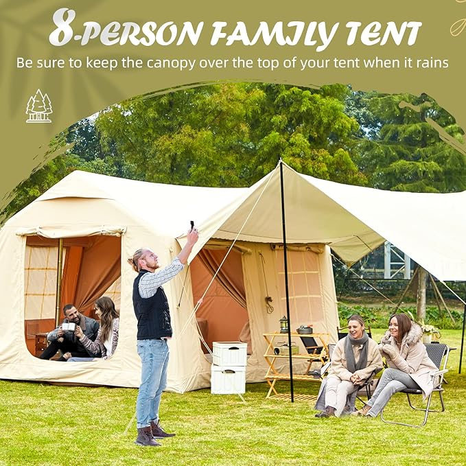 YOLENY Inflatable Tents for Camping, 6-12 Person Blow Up Tent with TPU Skylight, Canopy, Mesh Windows, Stove Jack & Pump, 4 Season Large Inflatable Tent, Waterproof & Windproof