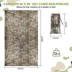 Military Camo Rain Poncho, Extra Large Tactical Poncho Shelter, with Pocket, Waterproof, for Hunting Hiking Camping Emergency