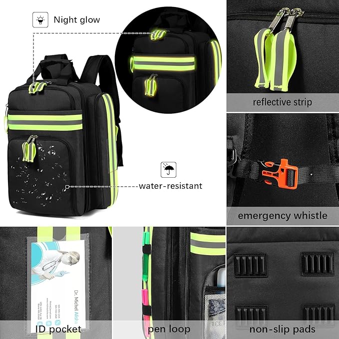 Gatycallaty First Aid Backpack - Medical Evacuation Bag - Red Emergency Lifeguard Bag for Ems Emt First Responders (Black, Pack of 2)