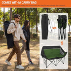 Double Camping Chair for Adults - Heavy Duty 700LB Oversized Padded Camping Loveseat, 2 Person Folding Outdoor Chair with Cup Holders for Lawn, Backyard (Green)