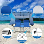BESTHLS Double Canopy Camping Chair with Shade Folding Loveseat Chairs with Cup Holder Cooler Bag Organize Pouch for Camp Beach Sports Lawn Patio Outside (Blue)