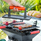 Sungmor Heavy Duty Cast Iron Grill Press, 8.7" x 4.3" Rectangel Burger Press Bacon Smasher with Wood Handle, Meat Steak Weight for Blackstone Grill,Outdoor Griddle, Kitchen Barbecue Press Tool