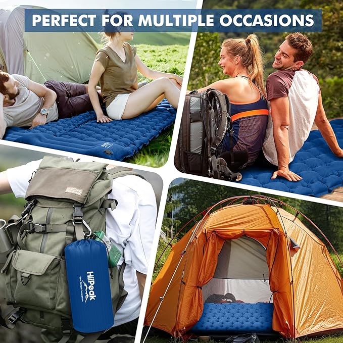 HiiPeak Camping Sleeping Pad, Ultralight Camping Mat with Pillow, Built-in Foot Pump Inflatable Sleeping Pads Compact for Camping Backpacking Hiking Traveling Tent