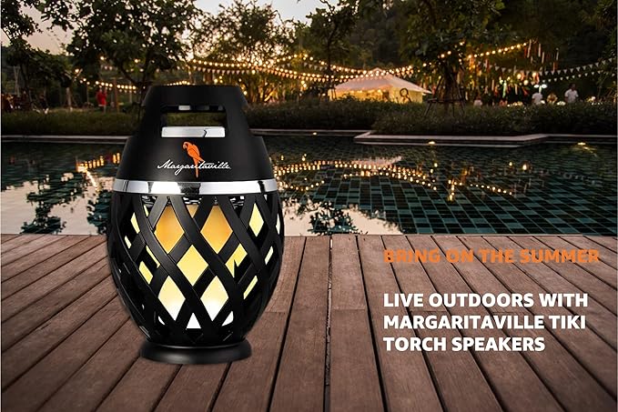 Margaritaville Tiki Torch - Waterproof Bluetooth Speaker, Portable Party Speaker with Flickering LED Lights, Perfect for Travel, Parties, Yards, and Pools 1 Pack