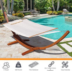 Lazy Daze Hammocks 12 FT Outdoor Arc Wood Hammock Stand, 2 Person Hard Pine Wood Hammock Stand with Carabiners and Chains for Outdoor Patio Garden Yard Poolside, 400lb Capacity, Brown