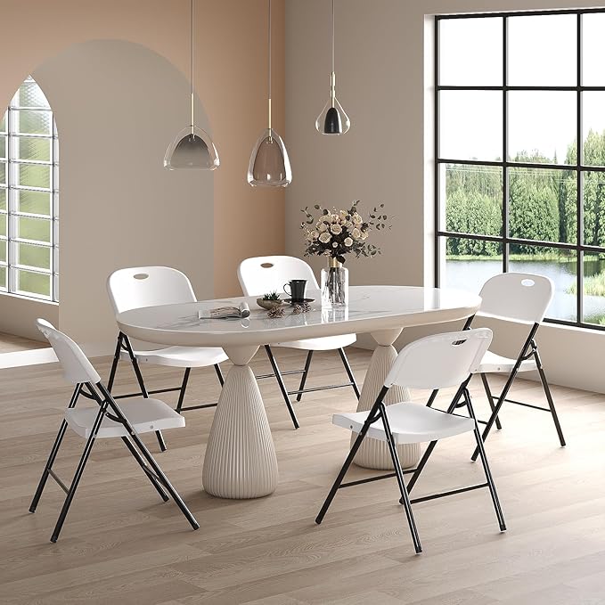 Nazhura 350 Weight Limit Heavy Duty Plastic Folding Chair with Reinfoced Steel Frame for Indoor and Outdoor, Wedding, Party, Restaurant, Meeting Room, Patio and Garden (White, 6 Pack)