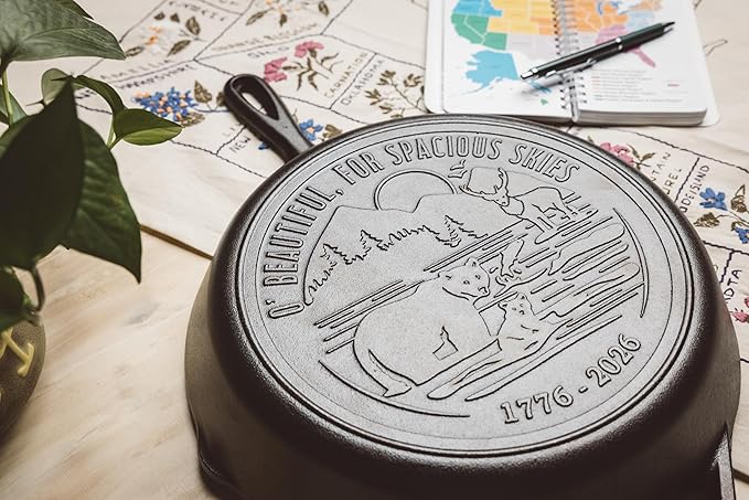 Lodge 12 Inch Cast Iron Skillet – Pre-Seasoned Frying Pan with Teardrop Handle – Oven, Stovetop, Grill & Campfire Use – Made in USA – Non-Toxic, Even-Heating Cookware – 250th Anniversary Logo