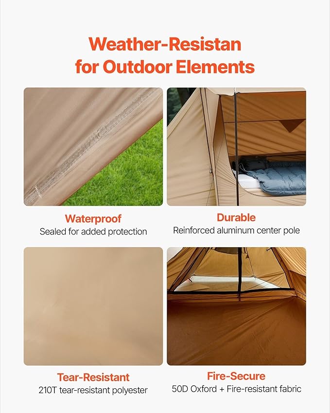 Portable Hot Tent with Stove Jack, Lightweight 4 Season Waterproof Shelter for 2 People, Ideal for Hiking, Backpacking & Winter Camping