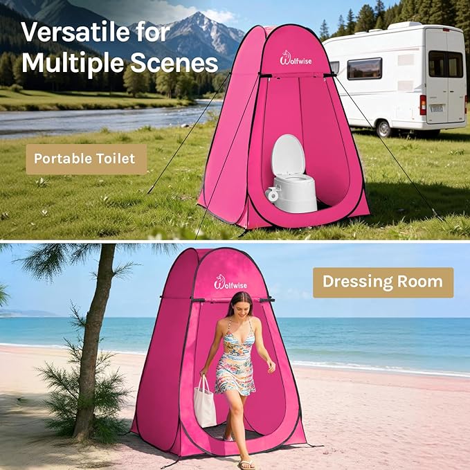 Wolfwise Pop Up Shower Tent, Portable Instant Changing Tent with Ventilation Window & Carry Bag, Privacy Bathroom Toilet for Beach, Camping & Outdoor, Width 47 ", Height 75 ", Rose Red
