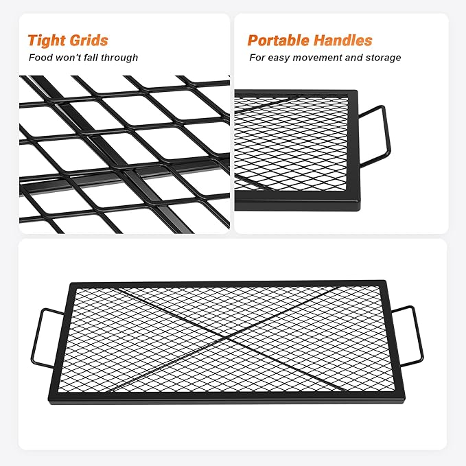 onlyfire Fire Pit Grill Grate, Heavy-Duty Steel Cooking Grate with X-Marks Design for Outdoor BBQ, Camping, Group Gatherings - 36“ X 15”