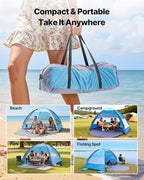 VEVOR Beach Tent Sun Shelter for 4 Person, UPF 50+ Protection, Portable Sun Shade Beach with Carrying Bag & Sand Pockets, Lightweight and Easy Setup Beach Umbrella for Camping Fishing Outdoor Picnic