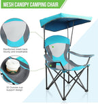 ALPHA CAMP Heavy Duty Canopy Camping Chair, 350 lbs Capacity Oversized Folding Chair with Adjustable Sunshade, Portable Sunshade Chair with Cup Holder for Beach, Fishing, Outdoor