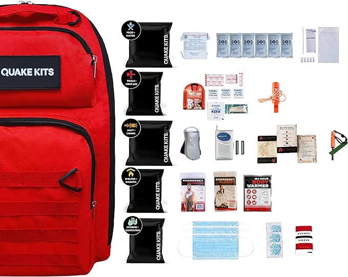 1 Person Quake Kits Emergency Kit for Disaster Preparedness - 72 Hour Kit - Emergency Go Bag with Food and Water, First Aid, and Emergency Preparedness Tools