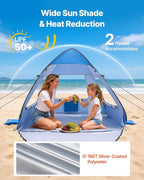 VEVOR Beach Tent Sun Shelter for 2 Person, UPF 50+ Protection, Portable Sun Shade Beach with Carrying Bag & Sand Pockets, Lightweight and Easy Setup Beach Umbrella for Camping Fishing Outdoor Picnic