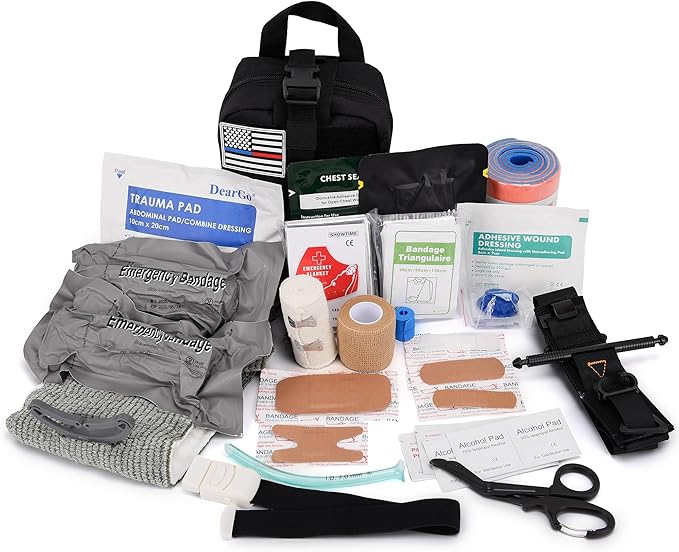 78 PCS IFAK Trauma Kit with Tourniquet, 6-Inch Israeli Bandage, Splint, Tactical First Aid Kit for Car, Camping, Hiking and Travel with Molle Bag (Stellar Black)