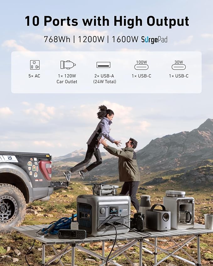 Anker SOLIX C800 Portable Power Station with 200W Solar Panels, 1200W (Peak 1600W) Solar Generator, Full Charge in 58 Min, 768Wh LiFePO4 Battery for Outdoor Camping, RVs, Road Trip, and Power Outages