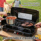 Camping Stove, 2 Burners Propane Portable Camp Stove with Regulator, Push-Button Instant Ignition, Adjustable Burners & Wind Guards for Car BBQ Picnics Outdoor Cooking