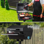 Stanbroil Park Style Charcoal Grill with Cover, Portable Park BBQ Grill Heavy Duty Porcelain Steel Cooking Grate, Folding Front Table, Stand Post for Backyard, RV Cooking, Camping, Tailgating