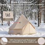 Canvas Bell Tent with Stove Jack, Glamping Yurt Tent for 360° Ventilated Mesh with Zipped Removable Floor, 4 Season Family House Hot Tents for All Year Living